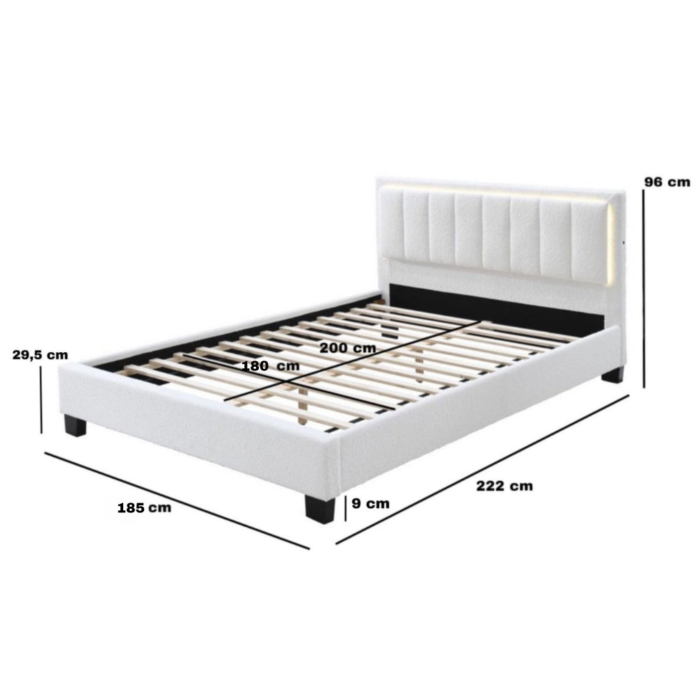 Pat tapitat Comfort 1 cu LED, 180x200, cadru din lemn cu somiera fixa, culoare Crem