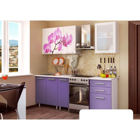 Bucatarie MDF FAMP ORHIDEE, 160x60x200cm, Alb + Mov