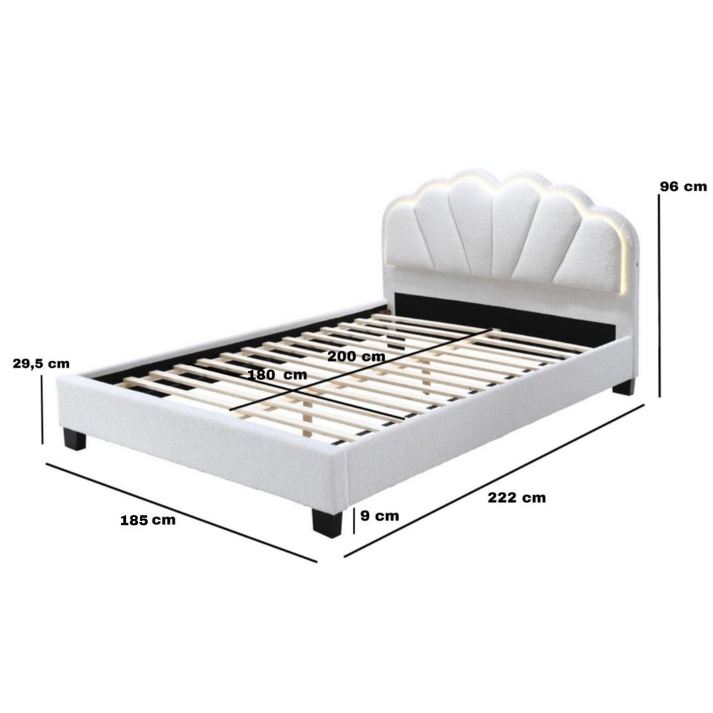 Pat tapitat Comfort 2 cu LED, 180x200, cadru din lemn cu somiera fixa, culoare Crem