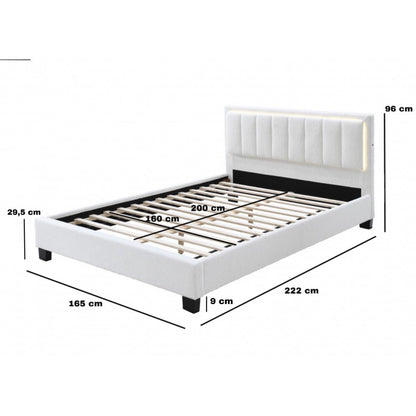 Pat tapitat Comfort 1 cu LED, 160x200, cadru din lemn cu somiera fixa, culoare Crem