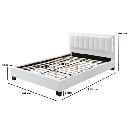 Pat tapitat Comfort 1 cu LED, 180x200, cadru din lemn cu somiera fixa, culoare Crem