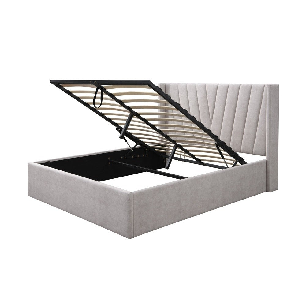 Pat tapitat Prestige 2, 160x200, cu somiera metalica rabatabila si spatiu de depozitare, culoare Crem